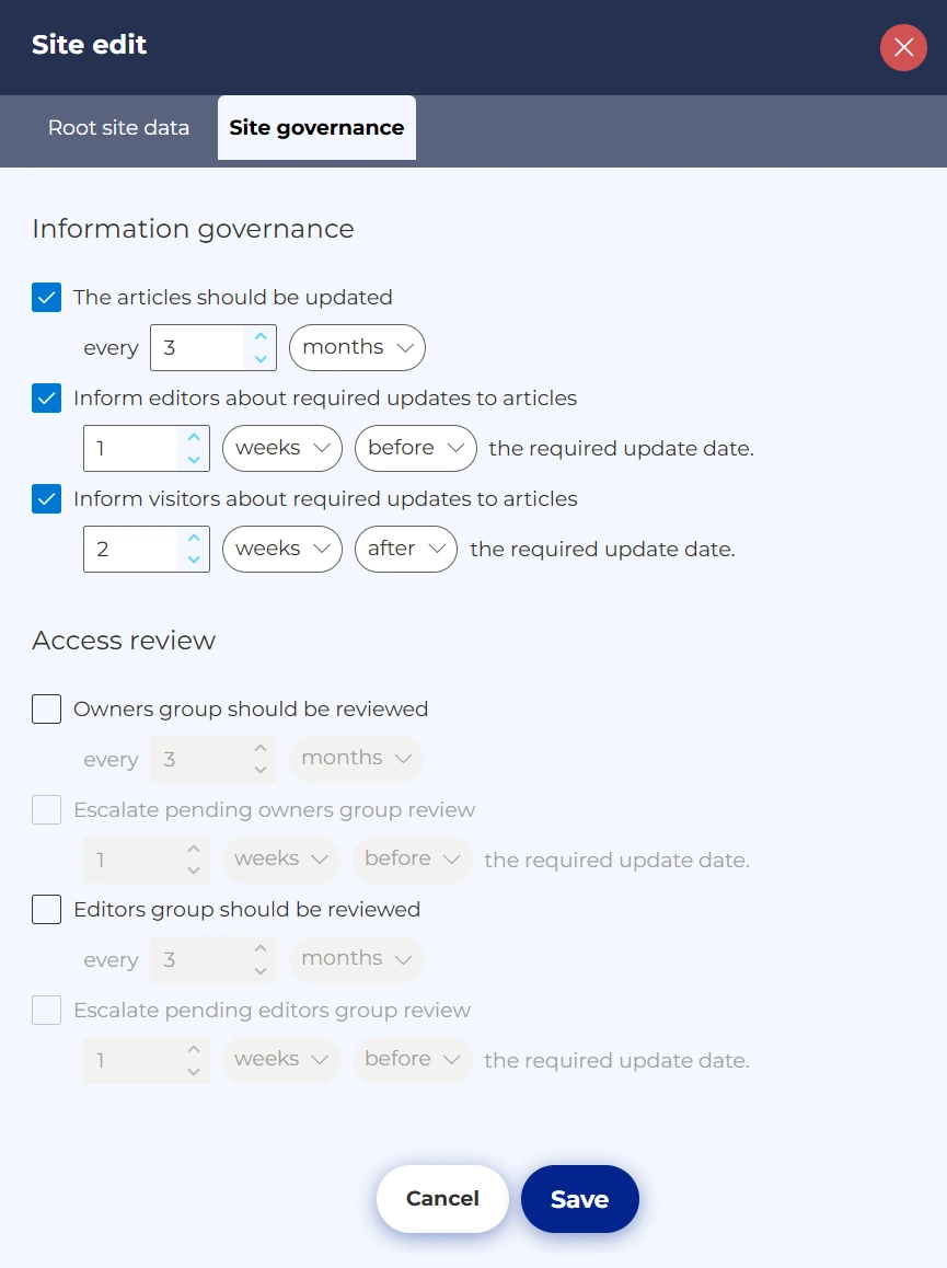 Cotntent update reminder configuration