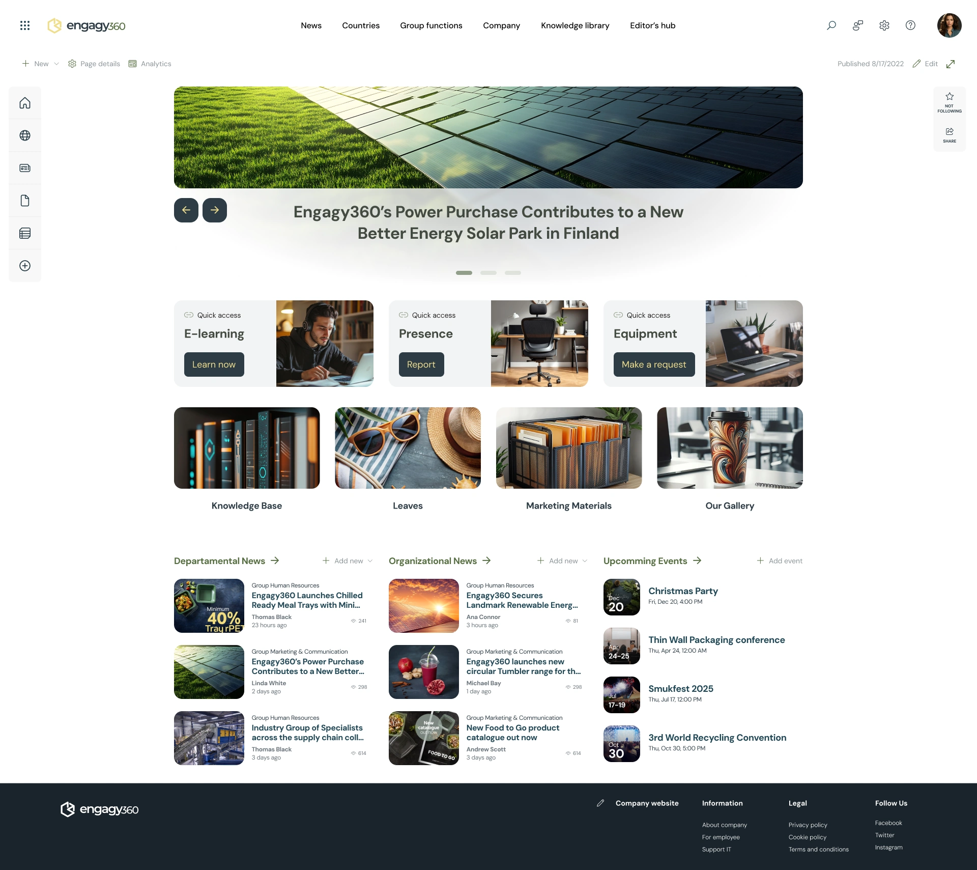 SharePoint Portal with top and footer navigation present