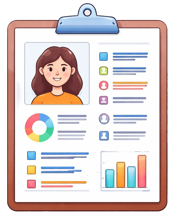 A drawing of a persona description sheet, important during intranet planning phase