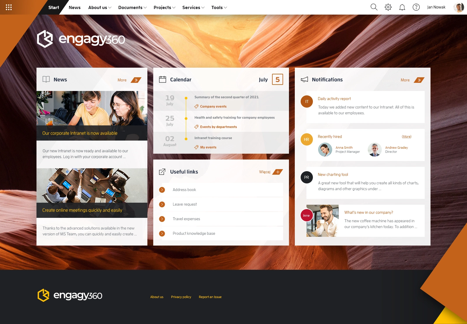 A customized intranet created with SharePoint