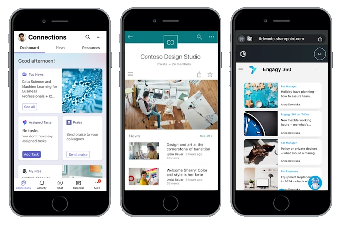 Different Mobile Experiences: Viva Connections, SharePoint App and Responsive View