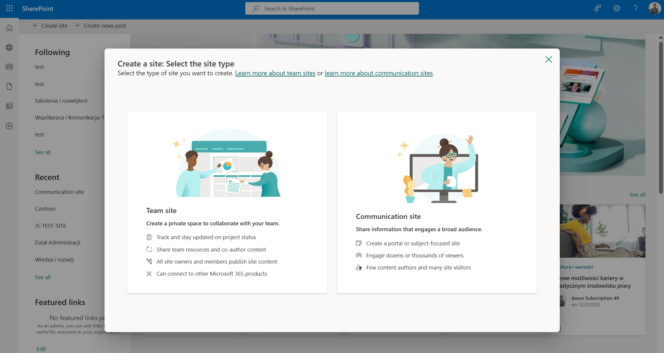 Site creation in SharePoint